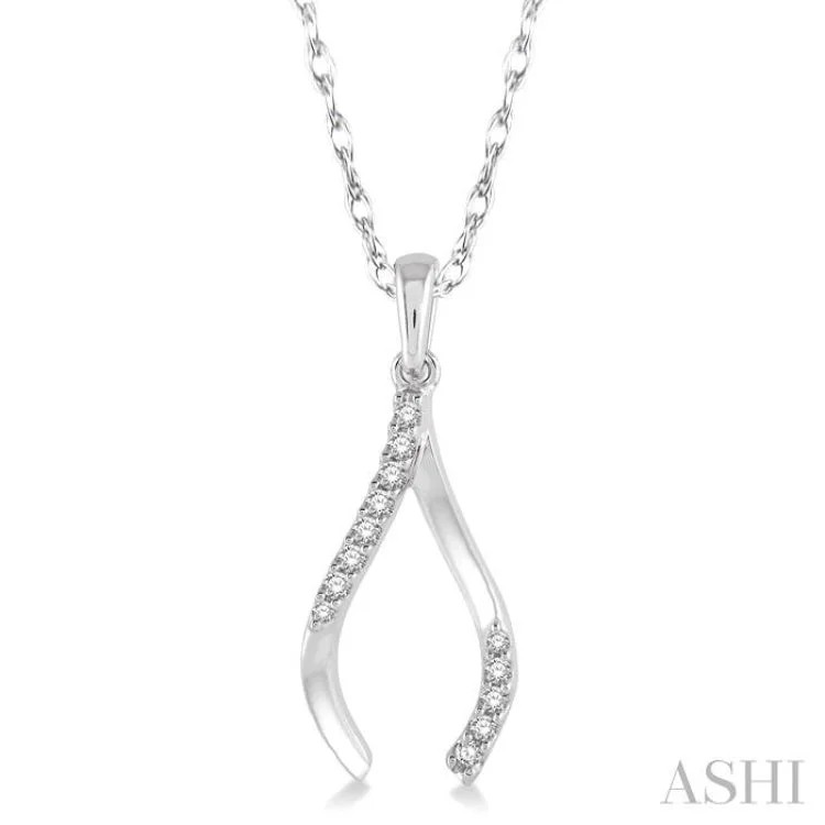 Women’s sparkling necklace-1/10 Ctw Wishbone Charm Round Cut Diamond Pendant With Link Chain in 10K White Gold