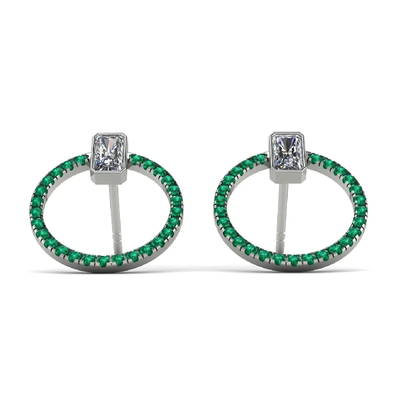 Women’s simple stud earrings-Emerald Cut Circle Diamond Earrings - Oaklyn No. 18