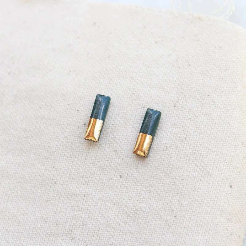 Women’s square earrings-Teal Gold Dipped Bar Stud Earrings