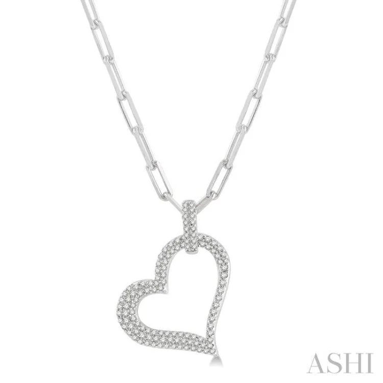 Women’s charm necklace-1/2 Ctw Reclined Heart Round Cut Diamond Pendant With Chain in 14K White Gold