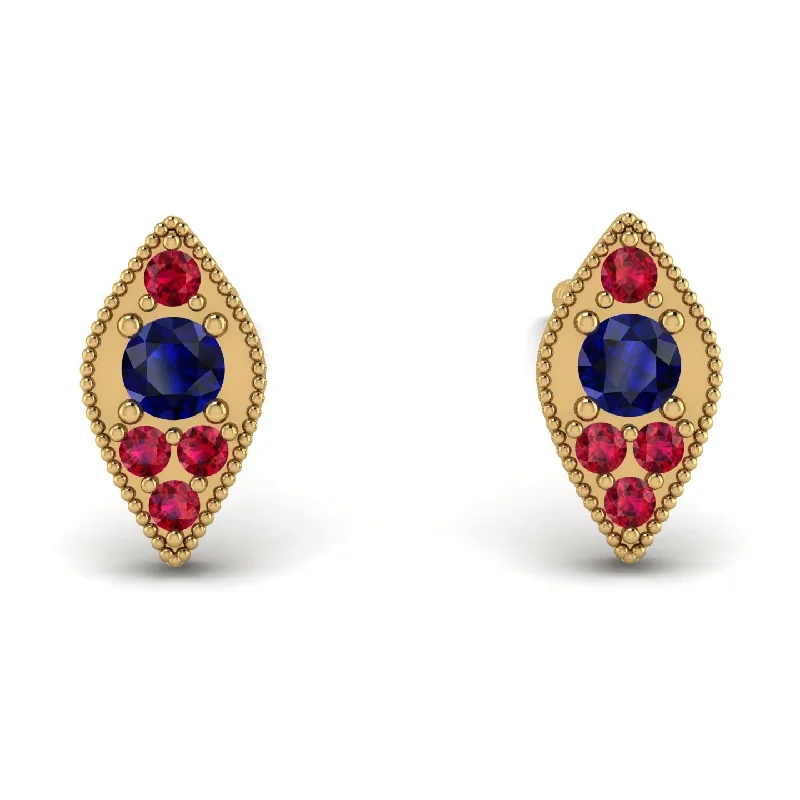 Women’s elegant earrings-Milgrain Marquise Sapphire Earrings - Faye No. 58