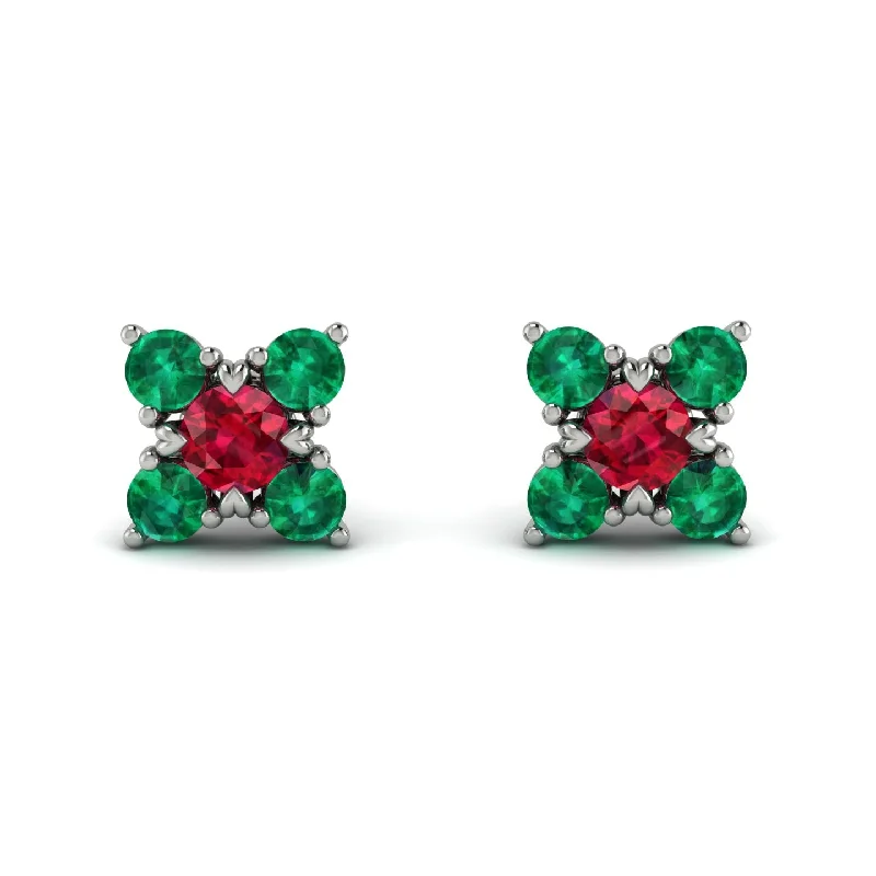 Women’s sparkling diamond earrings-Geometrical 5 Rubys Stud Earrings - Noa No. 27