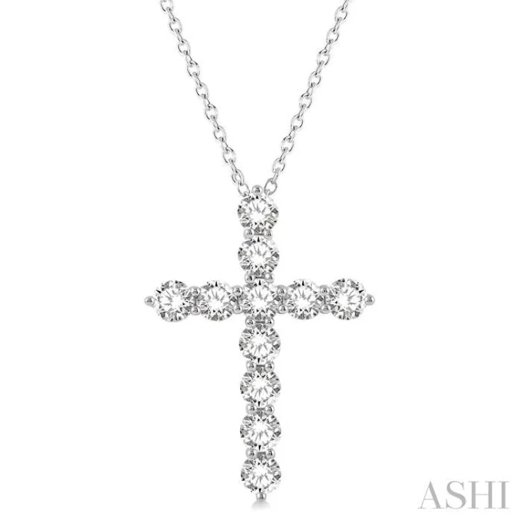 Women’s diamond necklace-4 ctw Round Cut Diamond Cross Pendant in 14K White Gold with Chain