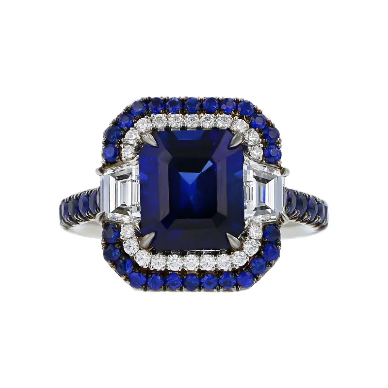 Women’s gold solitaire engagement ring-Blue Sapphire and Diamond Duet Ring