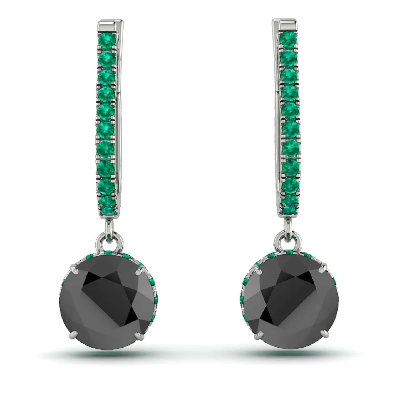 Women’s stud earrings with diamonds-Black Diamond Dangle Earrings With Hidden Halo - Adaline No. 24