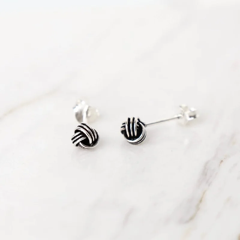 Women’s bridal earrings-5mm Oxidized Sterling Silver Knot Earrings