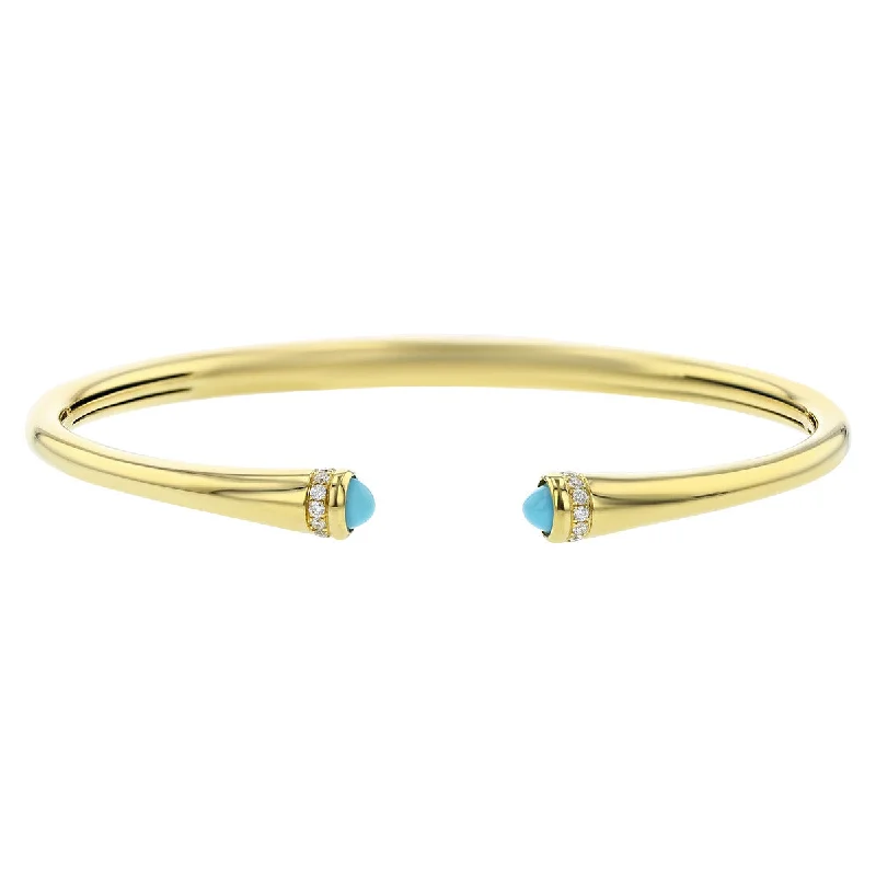 Women’s engagement ring with colored stones-18K Yellow Gold Turquoise and Diamond Cuff