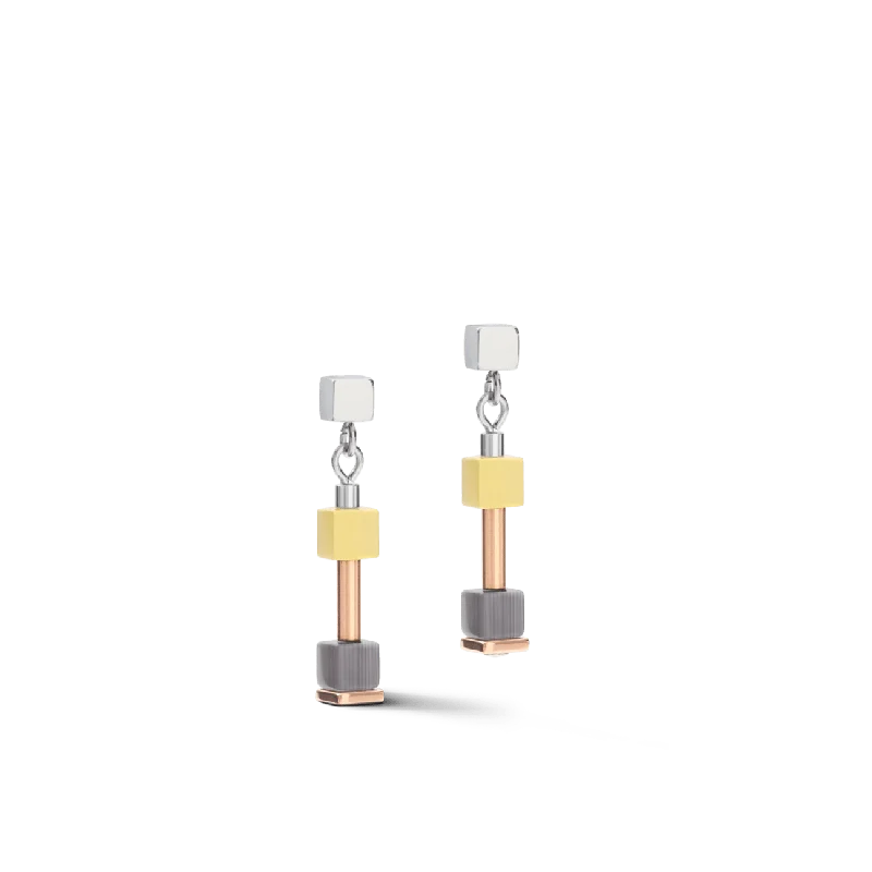 Women’s crystal earrings-Petite Olive Peach Geo Cube Earrings