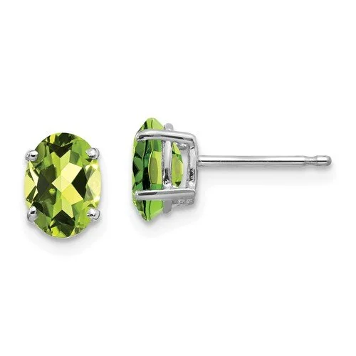 Women’s classic pearl earrings-14KT WHITE GOLD 1.60 CTW OVAL PERIDOT EARRINGS