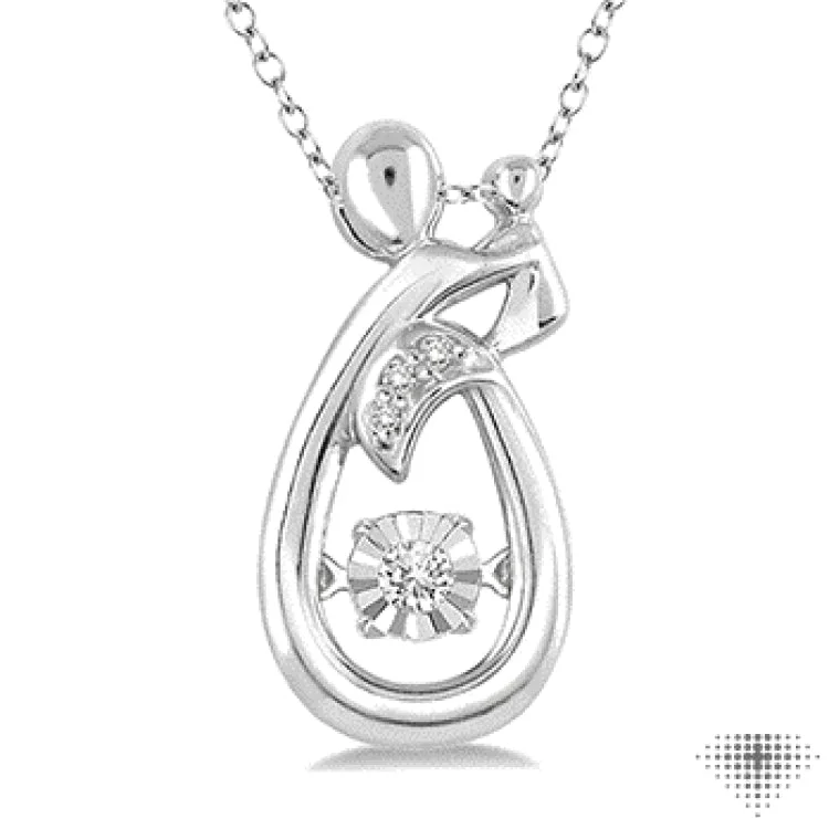 Women’s lotus flower necklace-1/20 Ctw Round Cut Diamond Emotion Mom & Child Pendant in Sterling Silver with Chain