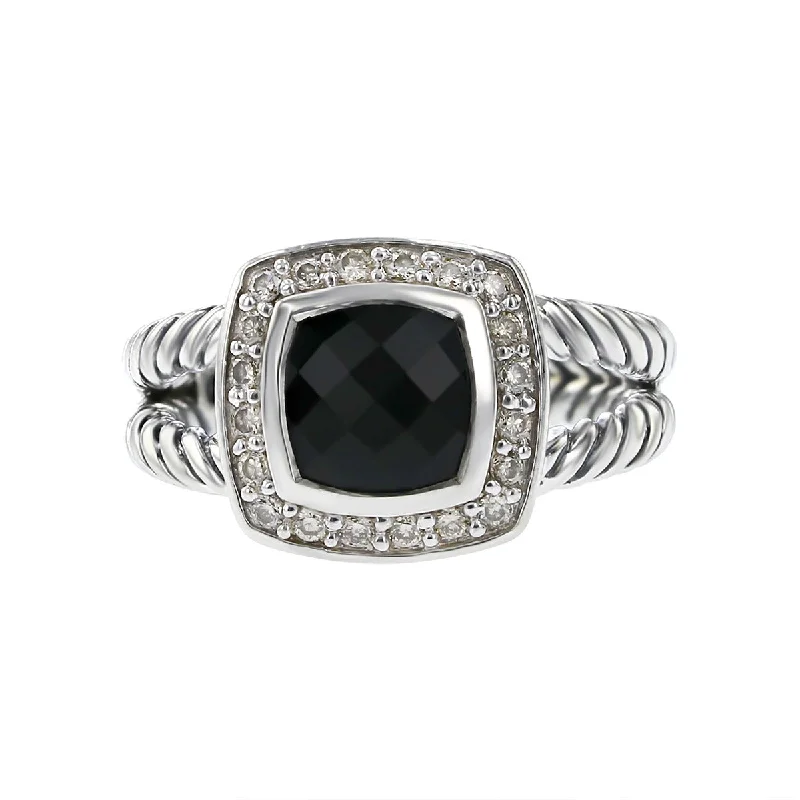 Women’s high-end engagement ring-David Yurman Petite Albion Ring with Black Onyx and Diamonds