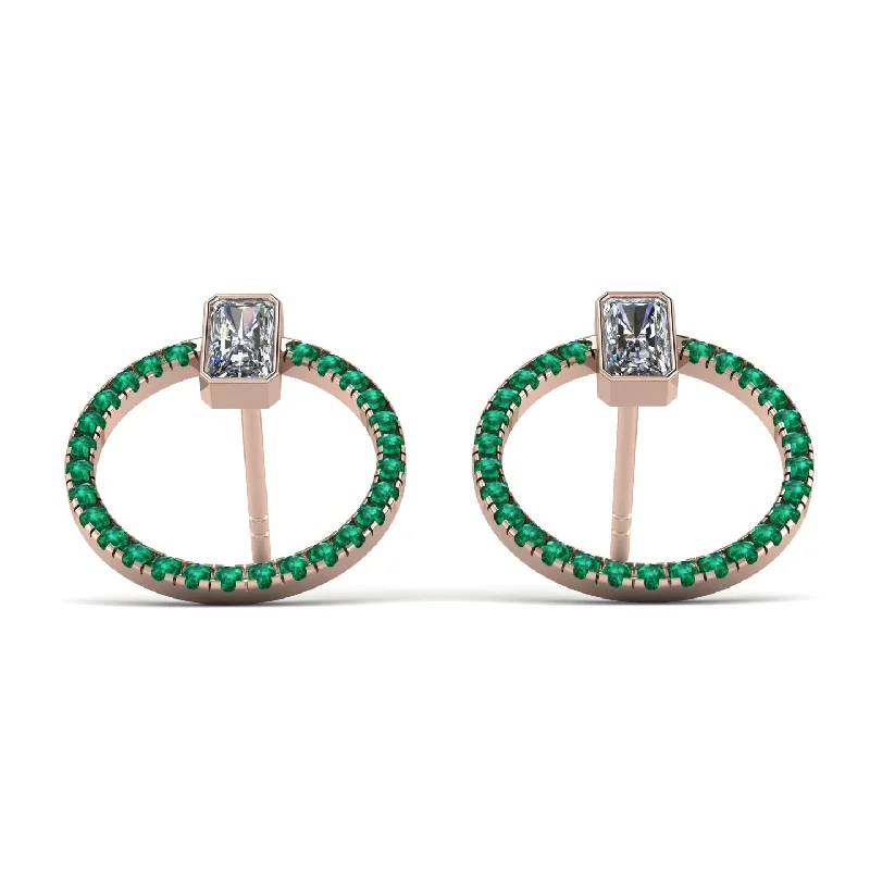 Women’s flower earrings-Emerald Cut Circle Diamond Earrings - Oaklyn No. 17