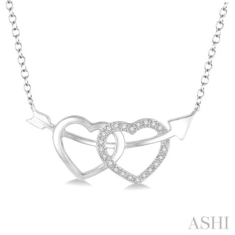 Women’s teardrop necklace-1/20 Ctw Round Cut Diamond Twin Heart Pendant in Sterling Silver with Chain