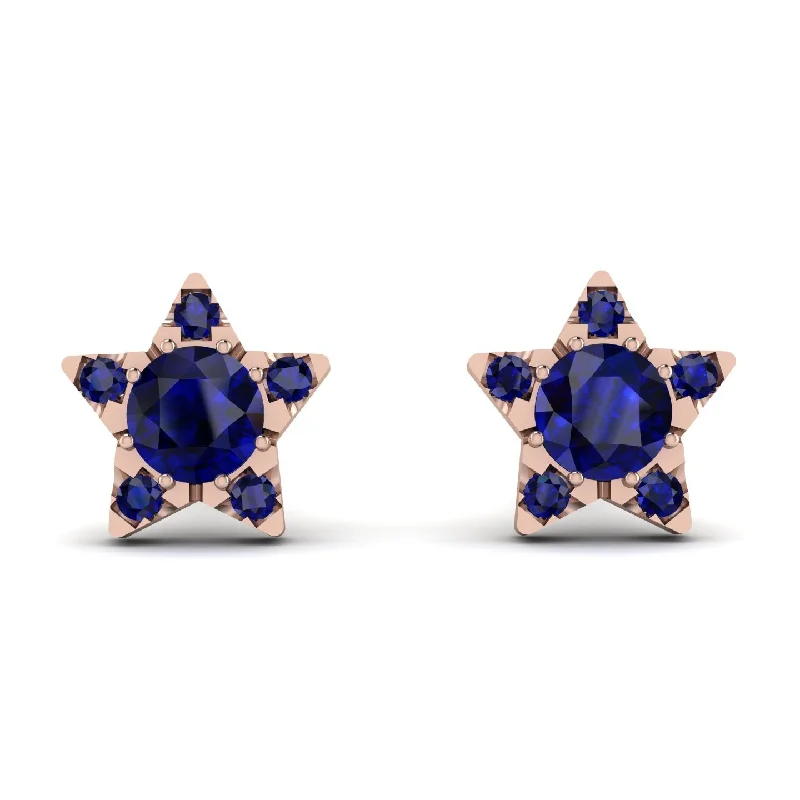 Women’s colored gemstone earrings-Star Halo Sapphire Earrings - Zelda No. 74