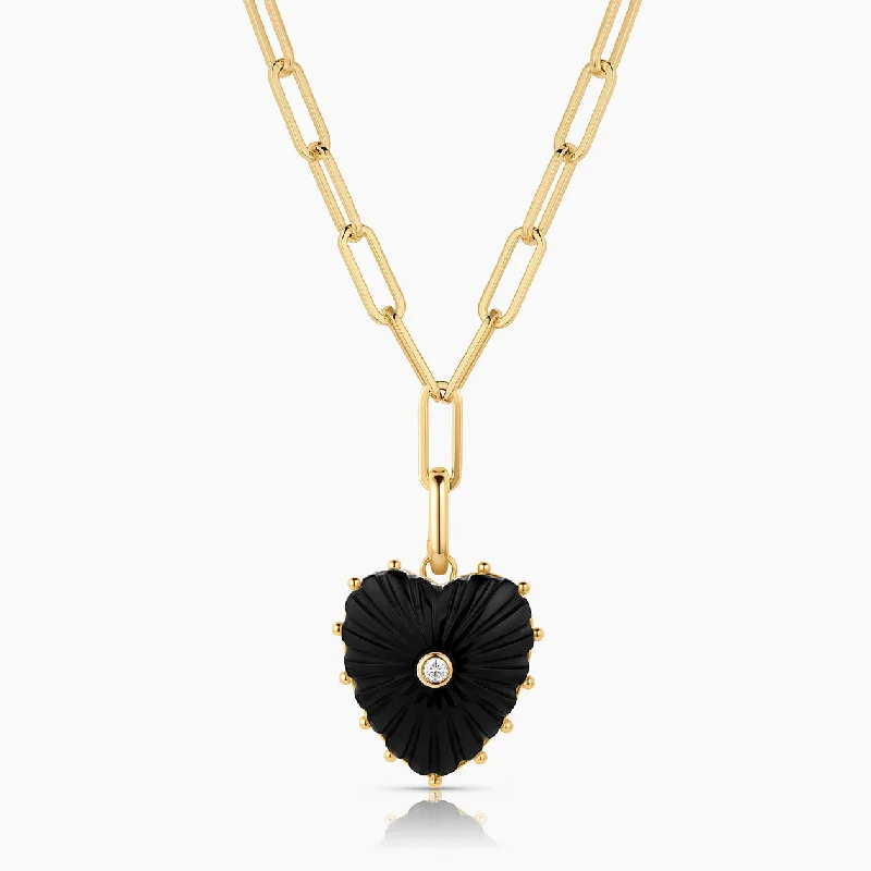 Women’s twisted gold necklace-MALENE ONYX HEART NECKLACE