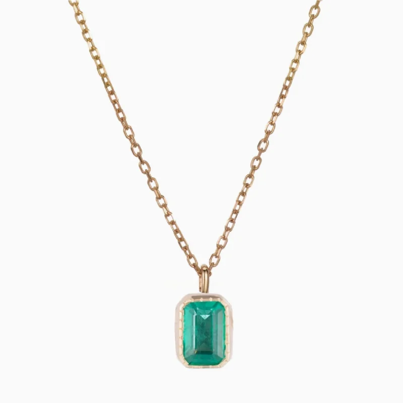 Women’s adjustable necklace-Emerald Cut Emerald Wisp Necklace