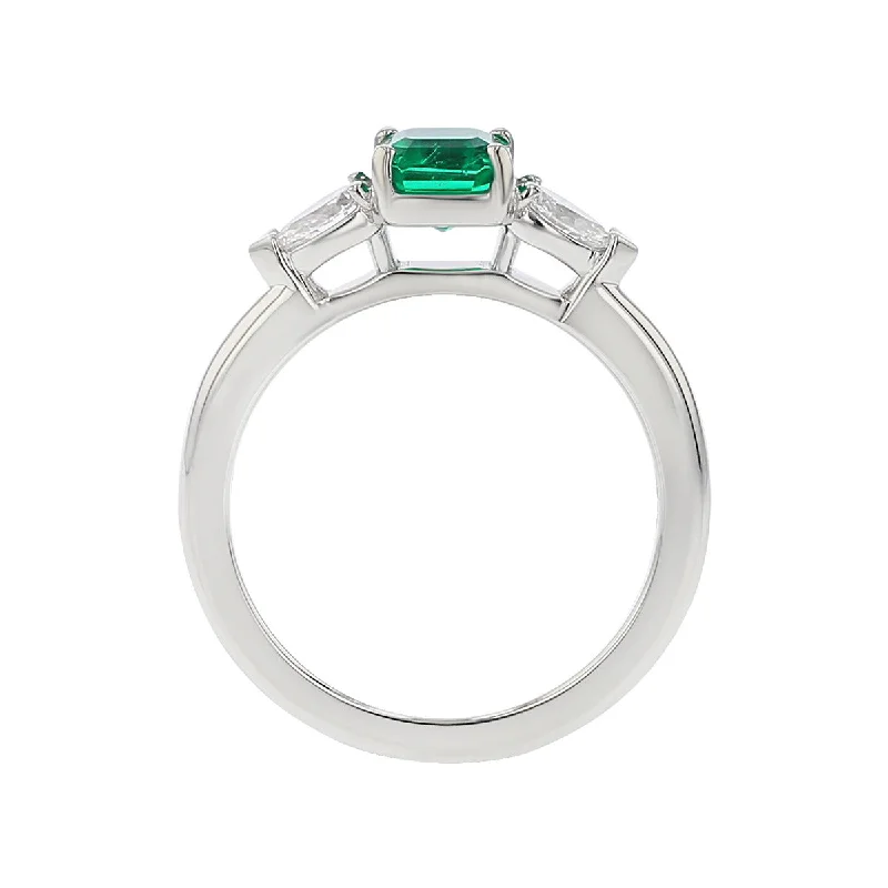 Women’s unique diamond engagement ring-Colombian Emerald and Diamond 3-Stone Ring