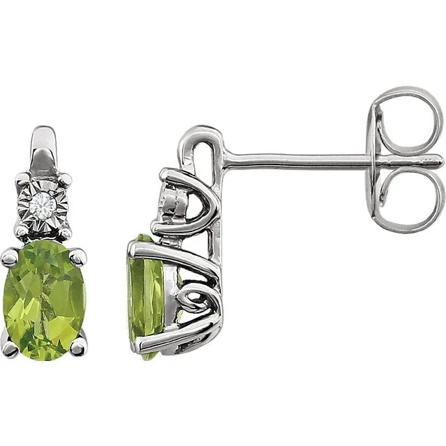 Women’s cute stud earrings-14KT WHITE GOLD 1.00 CTW PERIDOT & .02 CTW DIAMOND EARRINGS