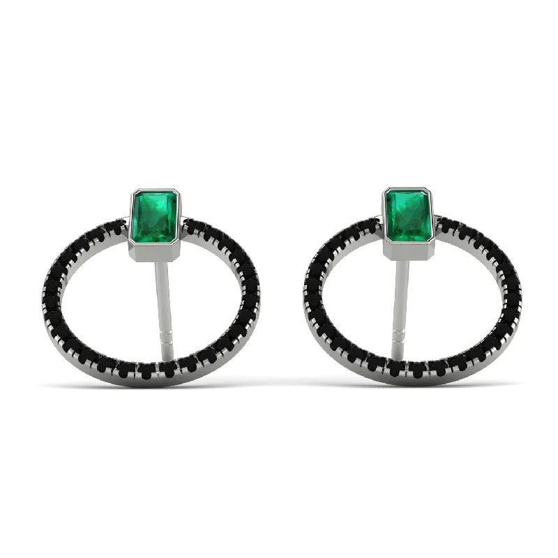 Women’s sapphire earrings-Emerald Cut Circle Emerald Earrings - Oaklyn No. 36