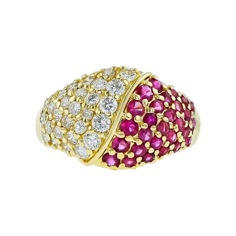 Women’s modern engagement ring-c. 1970s 18K Yellow Gold Diamond and Ruby Ring