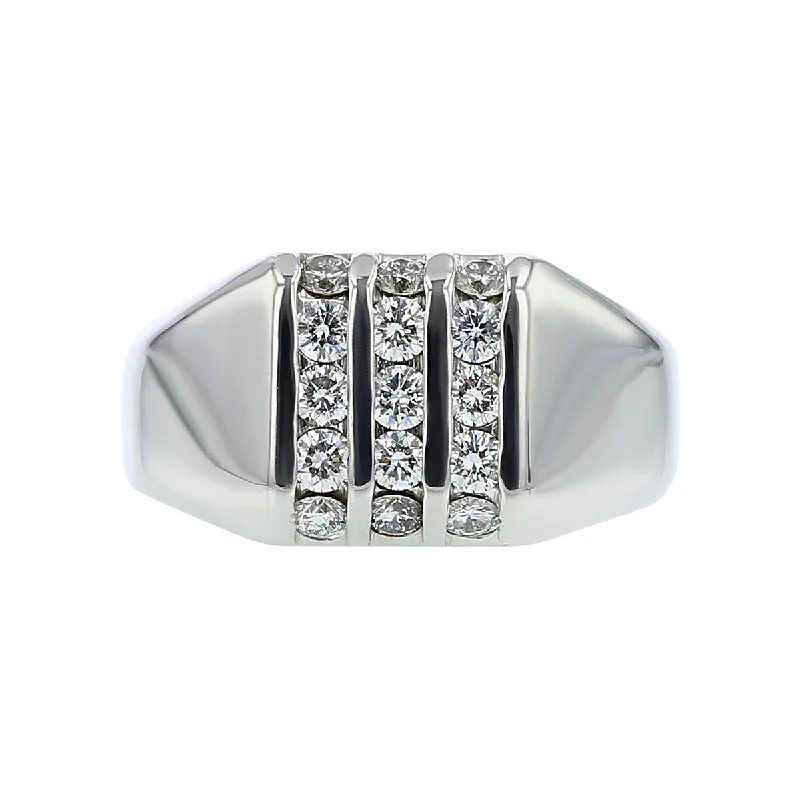 Women’s antique-style engagement ring-14K White Gold Diamond Tapered Mens Ring