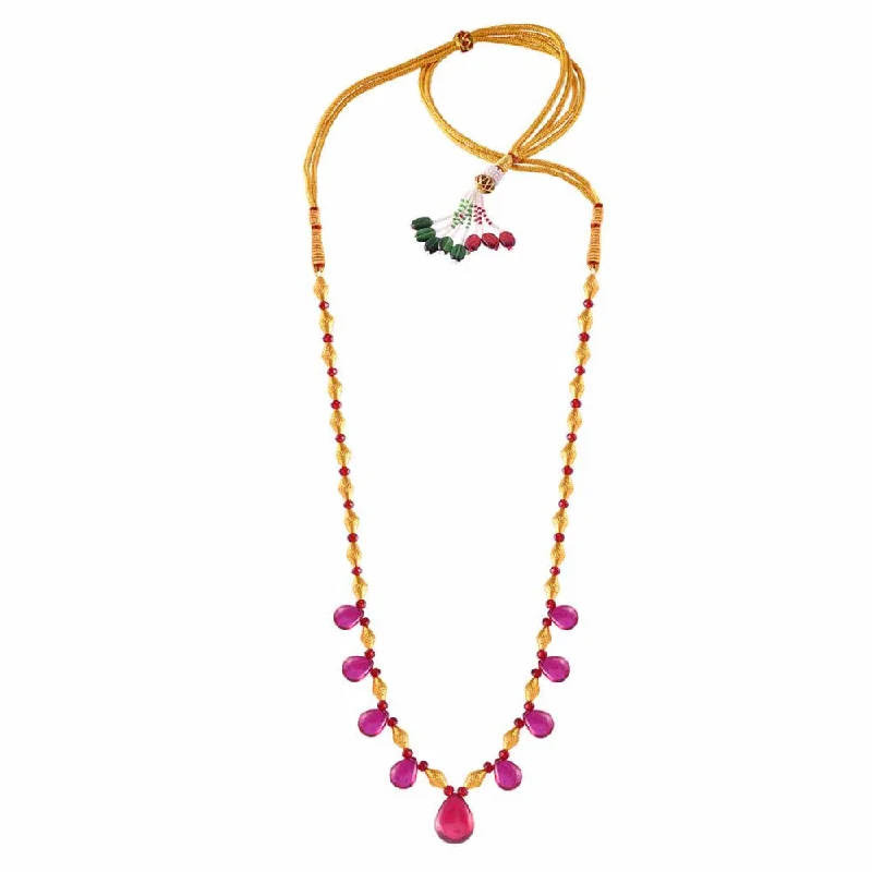 Women’s dainty necklace-Unique Designer 22k Gold Necklace With Pink Accents From Pc Chandra Tushi Collection