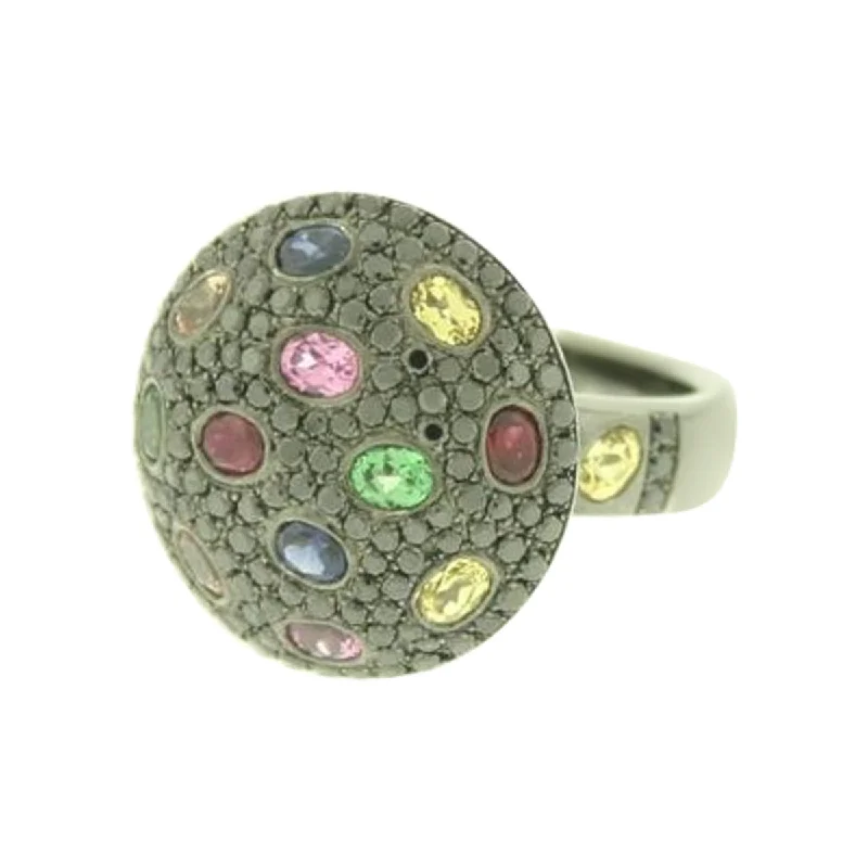 Women’s contemporary engagement ring-18K Diamond and Multi Colored Sapphire Ring