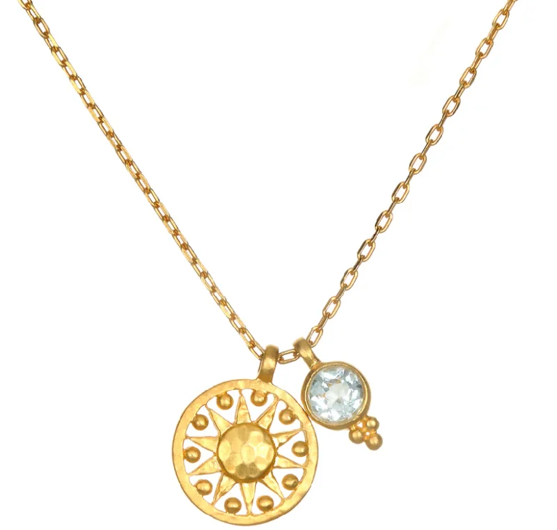 Women’s luxury gold necklace-BLUE TOPAZ SUN NECKLACE