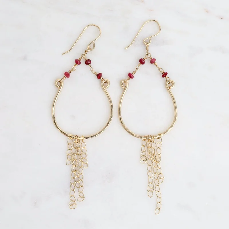 Women’s layered earrings-Ruby Horseshoe Dangle Earrings