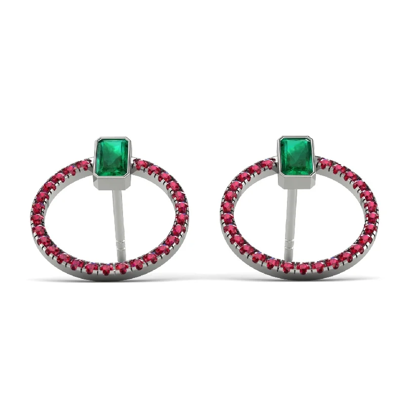 Women’s cubic zirconia earrings-Emerald Cut Circle Emerald Earrings - Oaklyn No. 51