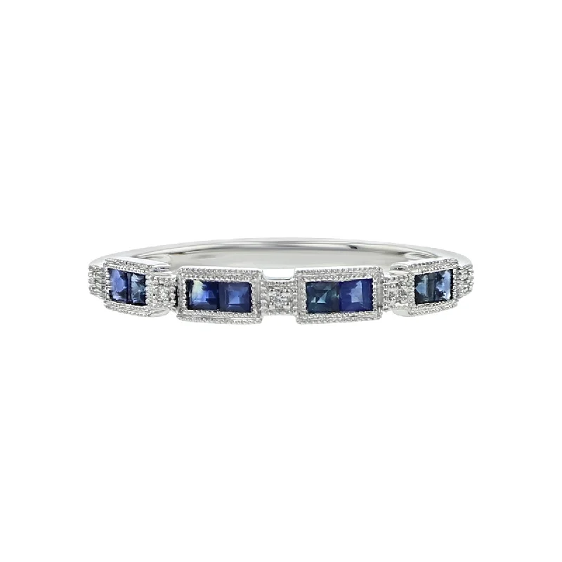 Women’s classic engagement ring-14K White Gold Sapphire and Diamond Band