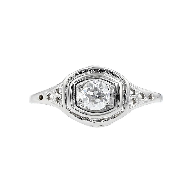 Women’s platinum engagement ring-Art Deco Old European-Cut Diamond Filigree Ring