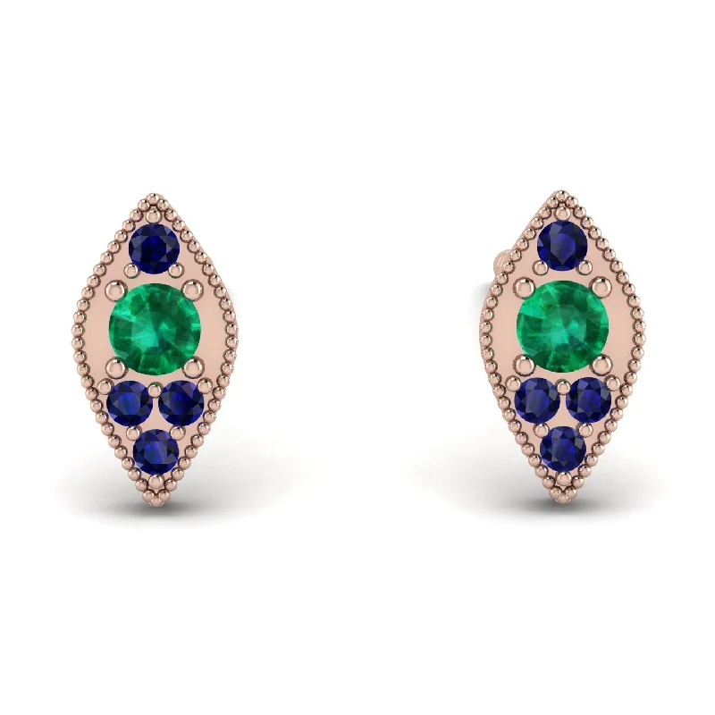 Women’s round stud earrings-Milgrain Marquise Emerald Earrings - Faye No. 65