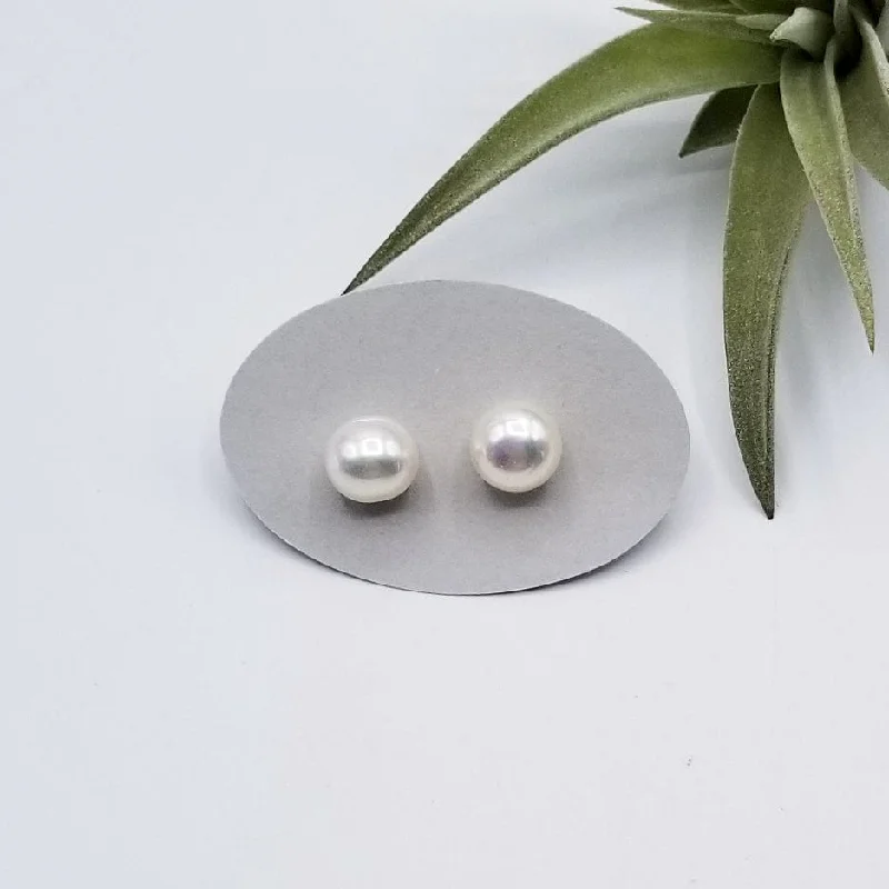 Women’s hoop stud earrings-9mm White Pearl Post Earrings