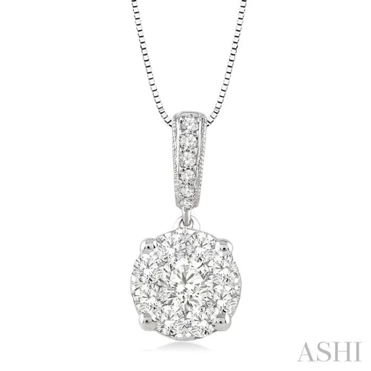 Women’s precious stone necklace-1/2 Ctw Lovebright Round Cut Diamond Pendant in 14K White Gold with Chain