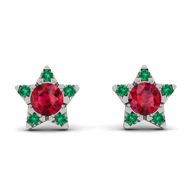 Women’s hoop stud earrings-Star Halo Ruby Earrings - Zelda No. 27