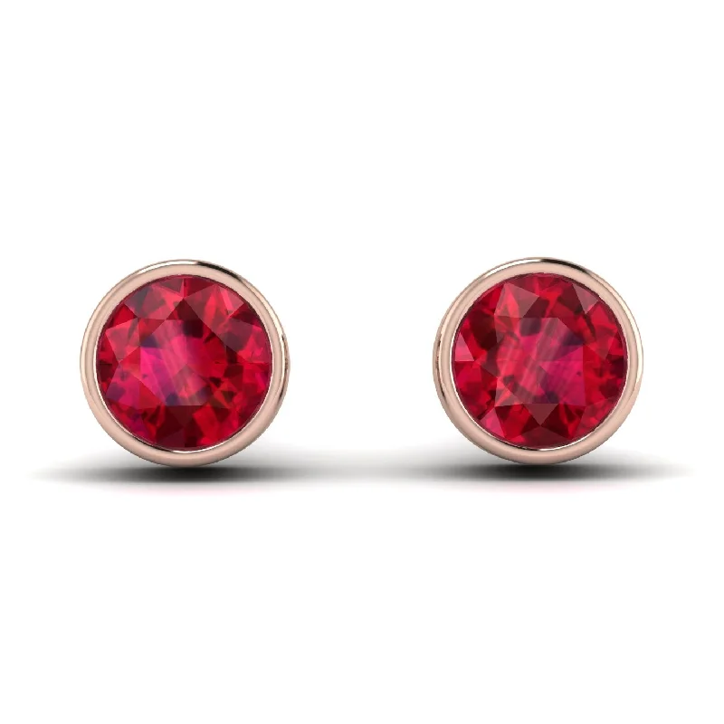 Women’s dangle earrings-Bezel Stud Ruby Earrings - Royal No. 11