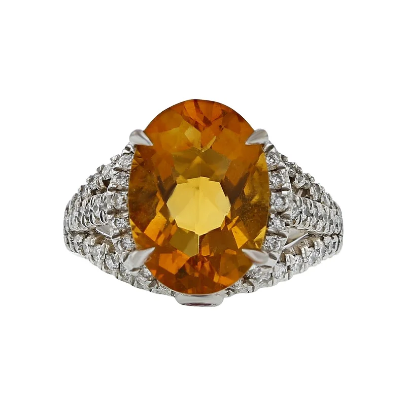 Women’s solitaire engagement ring-Charles Krypell Citrine and Diamond Cushion Ring