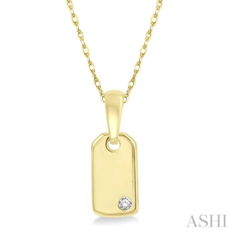 Women’s bridal necklace-1/50 Ctw Round Cut Diamond Tag Pendant With Chain in 10K Yellow Gold