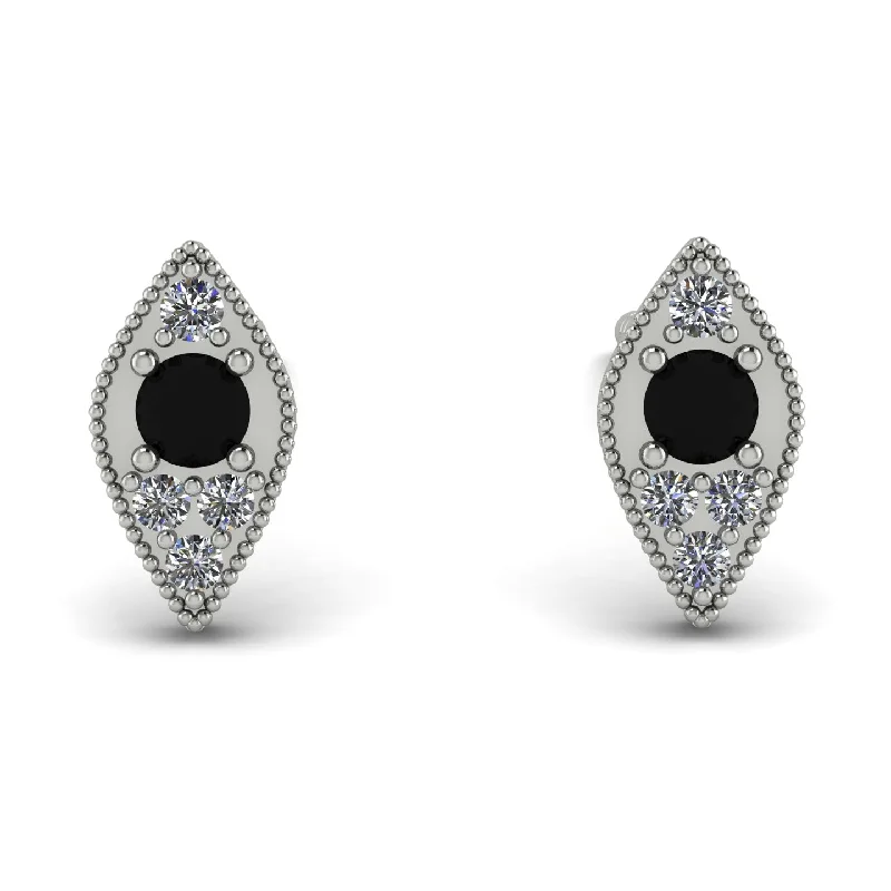 Women’s hoop earrings-Milgrain Marquise Black Diamond Earrings - Faye No. 9