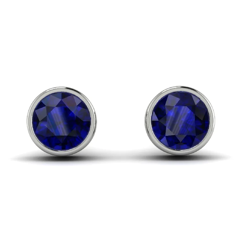 Women’s gemstone earrings-Bezel Stud Sapphire Earrings - Royal No. 15