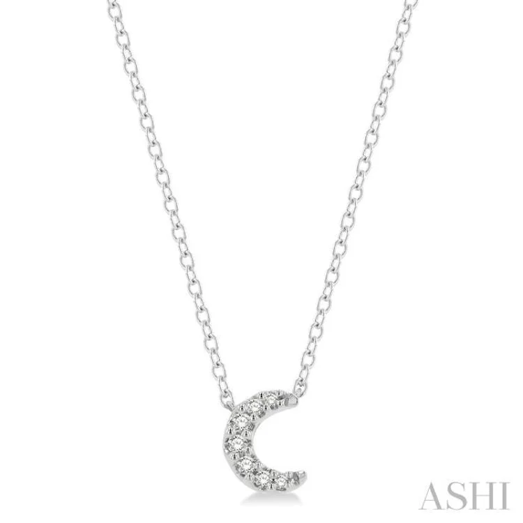 Women’s long necklace-1/20 Ctw Crescent Round Cut Diamond Petite Fashion Pendant With Chain in 10K White Gold