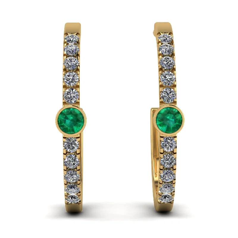 Women’s engraved earrings-Hoop Emerald Earrings Micro Pave - Ansley No. 4