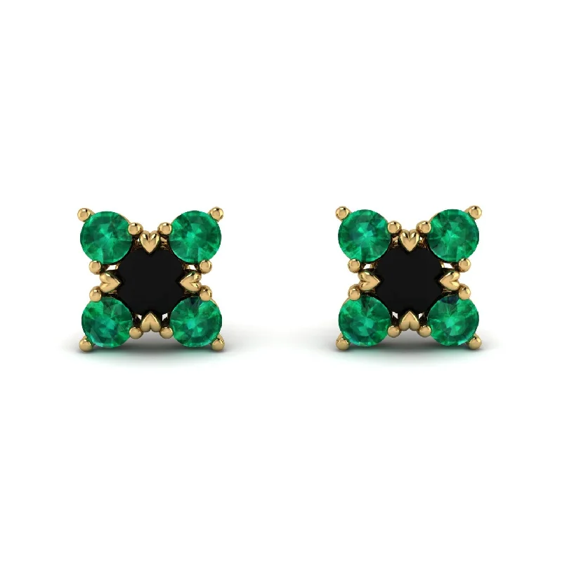 Women’s square earrings-Geometrical 5 Black Diamonds Stud Earrings - Noa No. 22