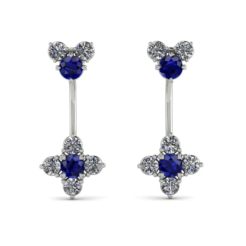 Women’s engraved diamond earrings-Hanging Sapphire Compass Earrings - Brittany No. 15