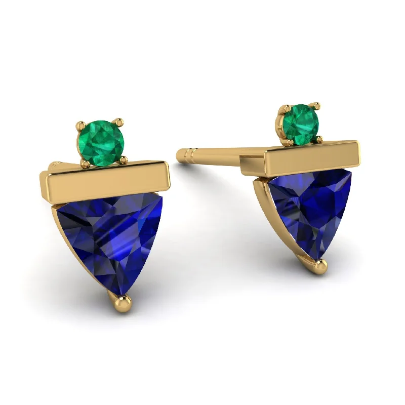 Women’s art deco earrings-Triangle Sapphire Earrings With Round Stone - Estella No. 28