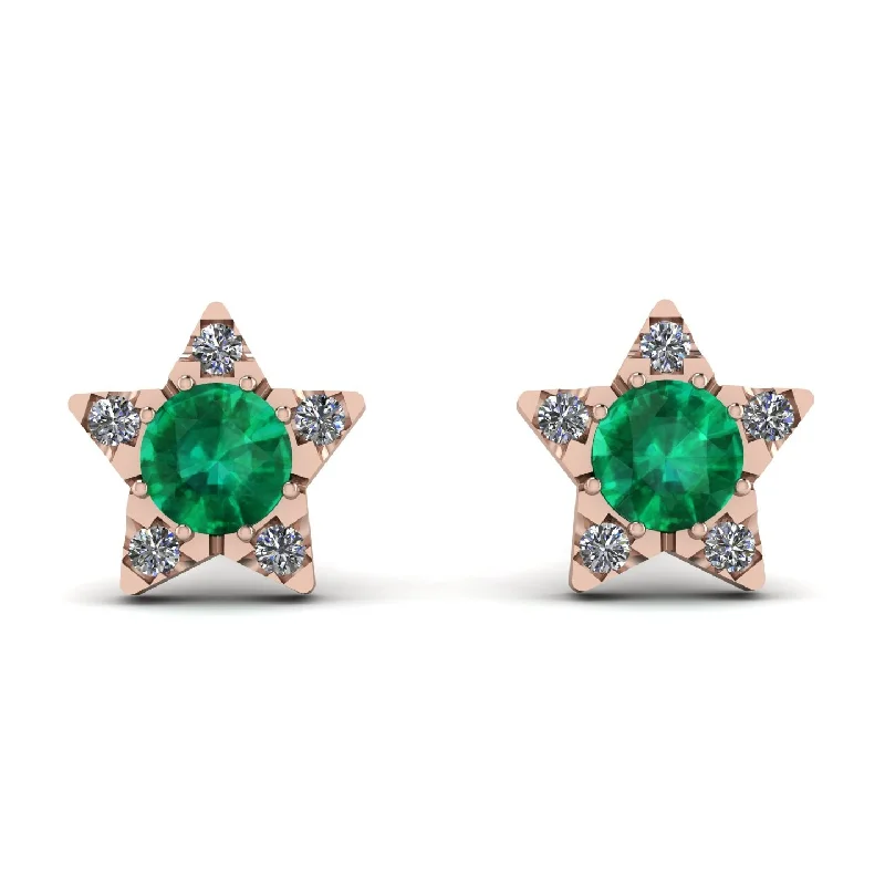 Women’s classy stud earrings-Star Halo Emerald Earrings - Zelda No. 5