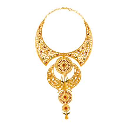 Women’s classic gold necklace-Beautiful 22k Gold Necklace With Floral Kolka Work In Meenakari Style