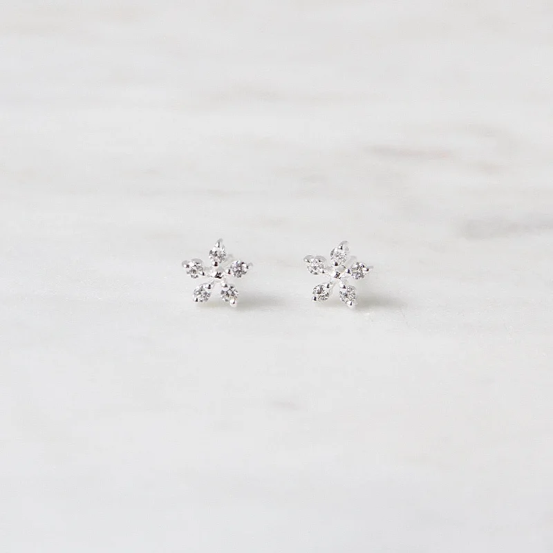 Women’s intricate hoop earrings-Sterling Silver Tiny CZ Flower Post Earrings