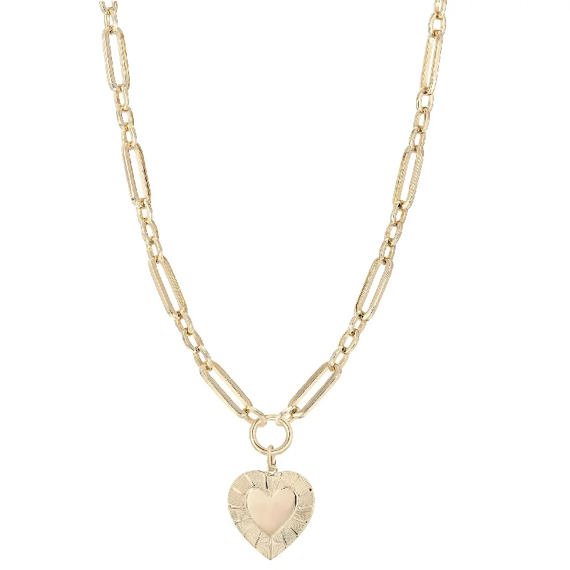 Women’s adjustable gold necklace-Large Multi Link Chain & Heart Pendant Necklace